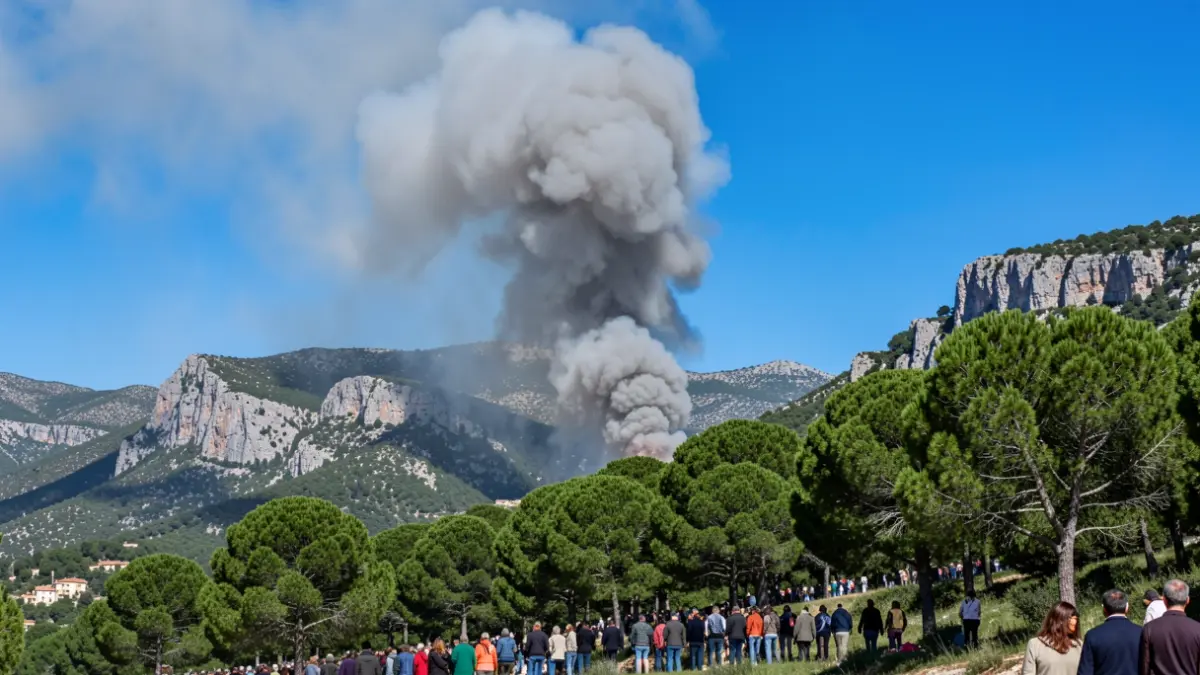 Columna de humo sobre un monte forestal en la Sierra de Grazalema.