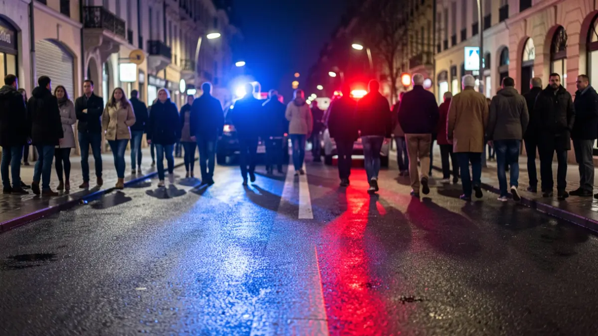 Generic image of police emergency lights reflecting on wet asphalt at night.