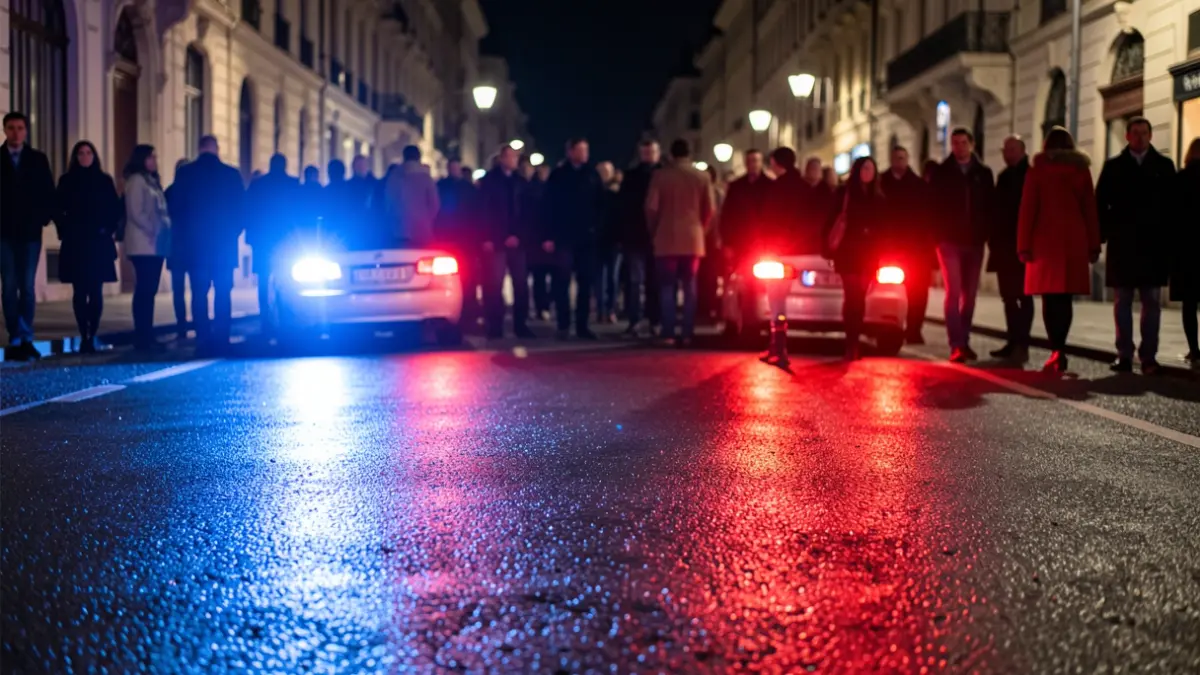 Generic image of police emergency lights reflecting on wet asphalt at night.