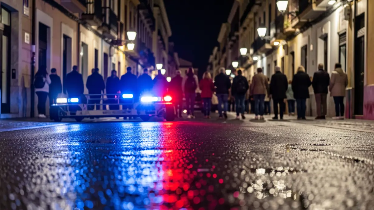 Generic image of police emergency lights reflecting on wet asphalt at night.