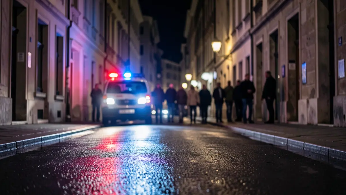 Generic image of police emergency lights reflecting on wet asphalt at night.