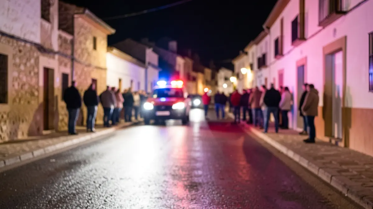 Imagen genérica de luces de emergencia reflejándose en asfalto mojado por la noche.