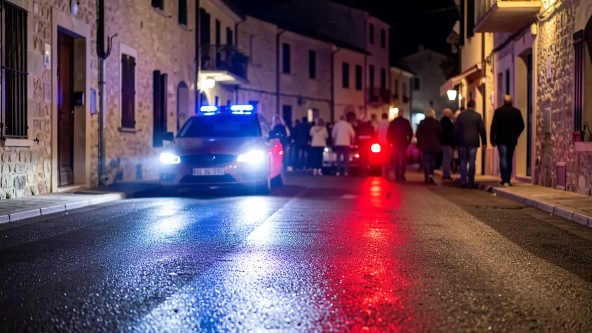 Generic image of police emergency lights reflecting on asphalt at night.