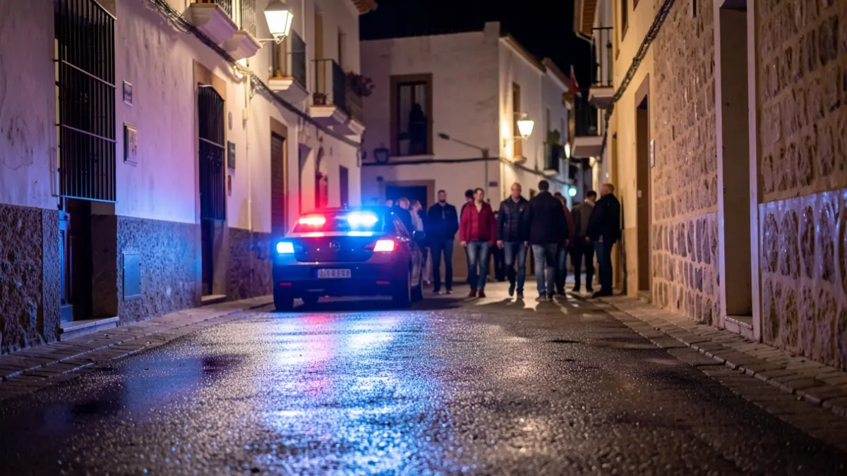 Generic image of police emergency lights reflected on asphalt at night.