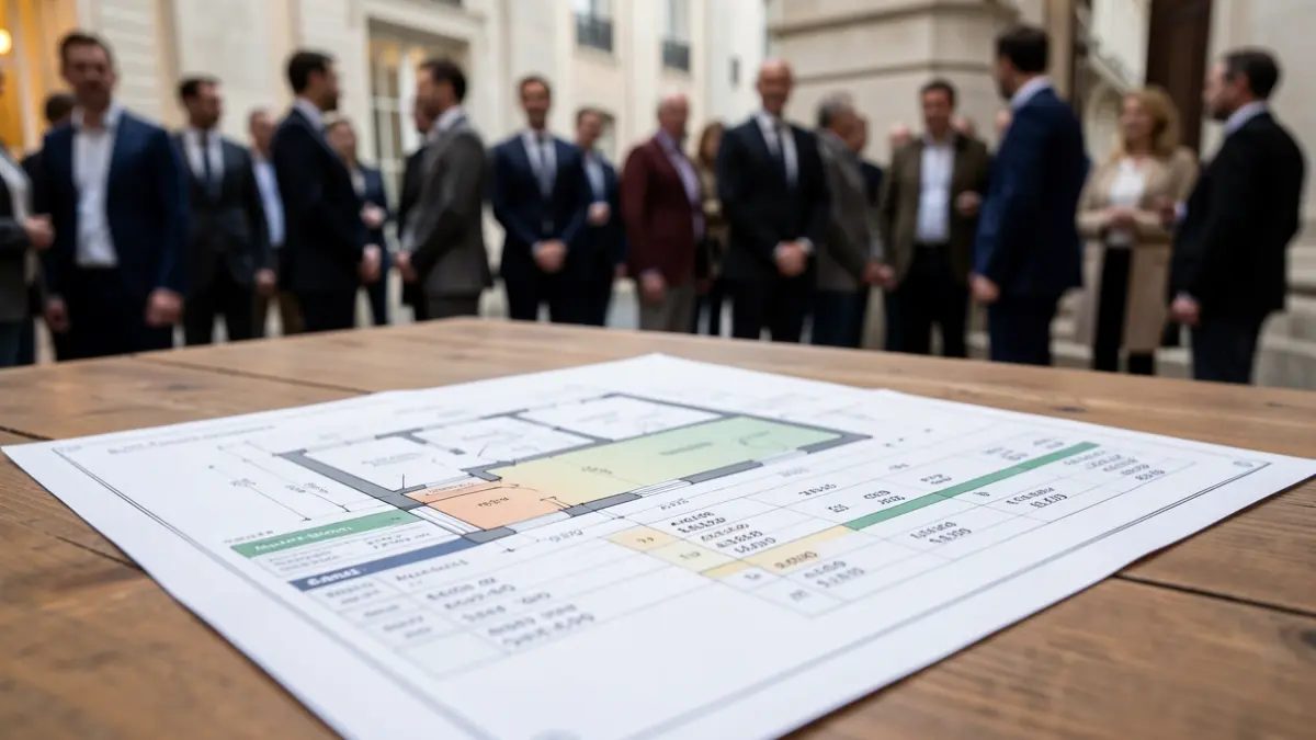 Blueprint of an investment plan with figures and timelines.