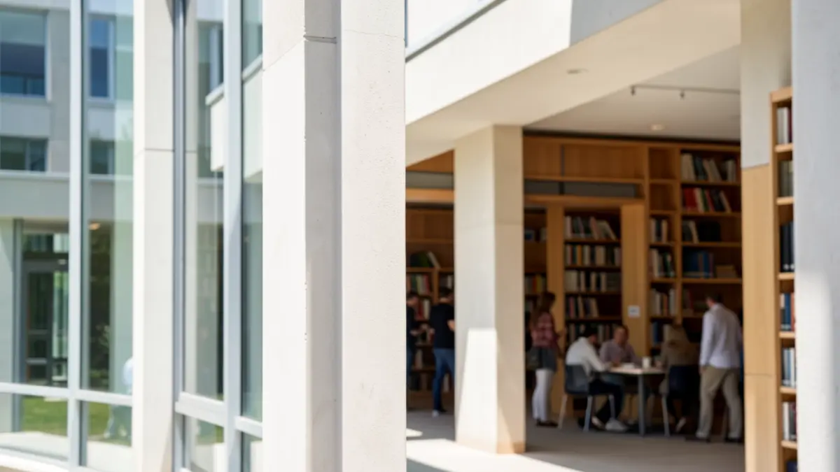 Imagen genérica de un campus universitario con arquitectura moderna y luz natural.