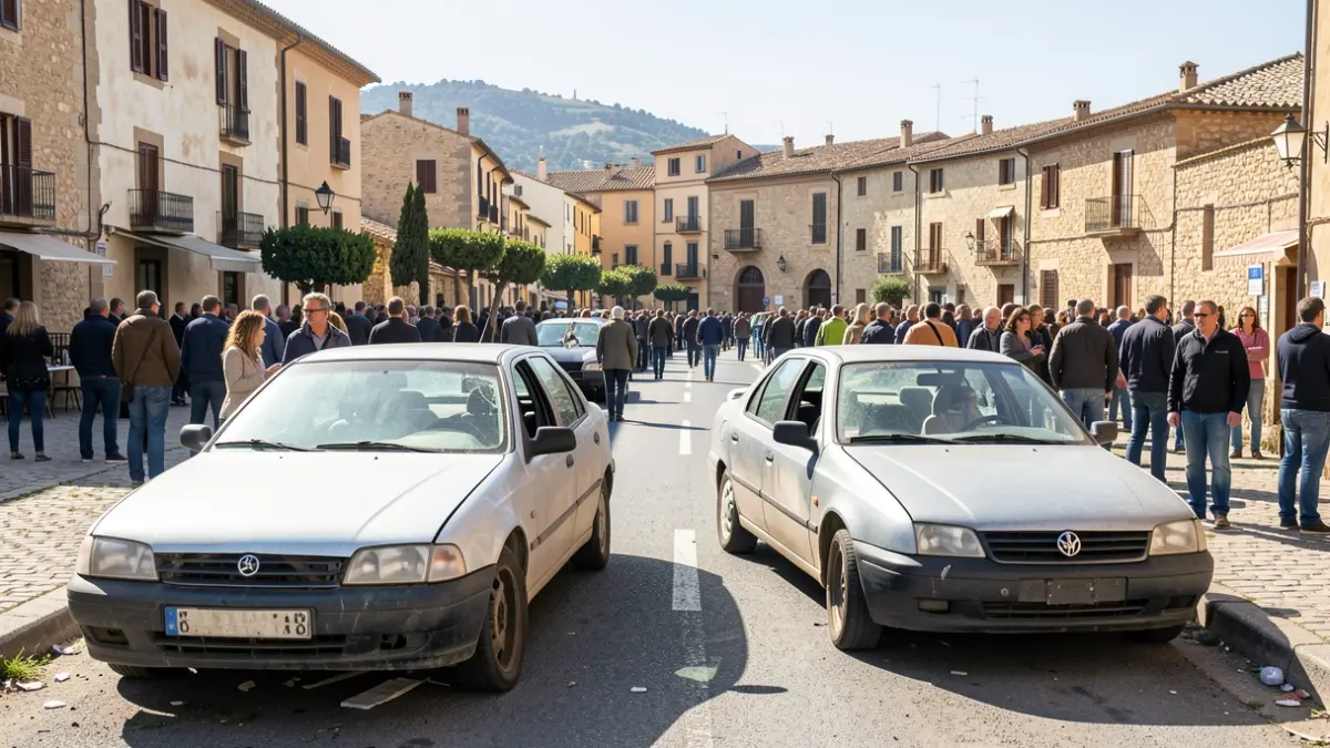Dos coches abandonados bloqueando la entrada a Huelva.
