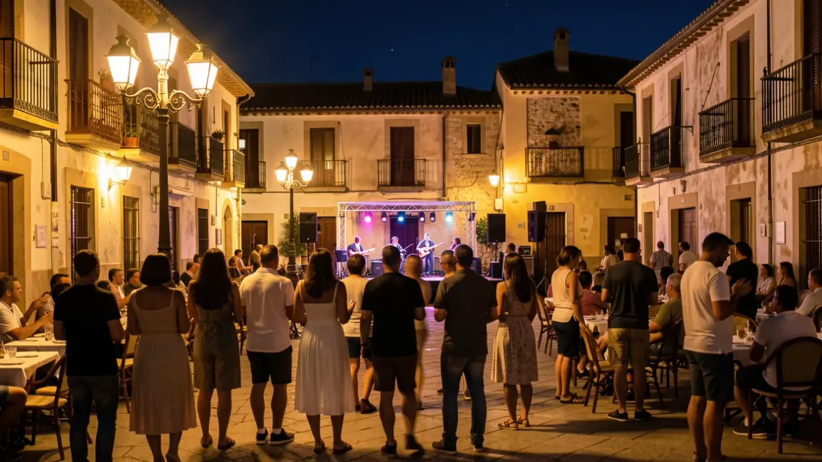 Imagen genérica de un concierto al aire libre en una plaza española por la noche.