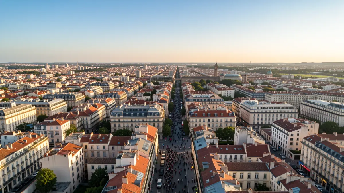 Aerial view of a city showing the diversity of its neighborhoods and socioeconomic differences.