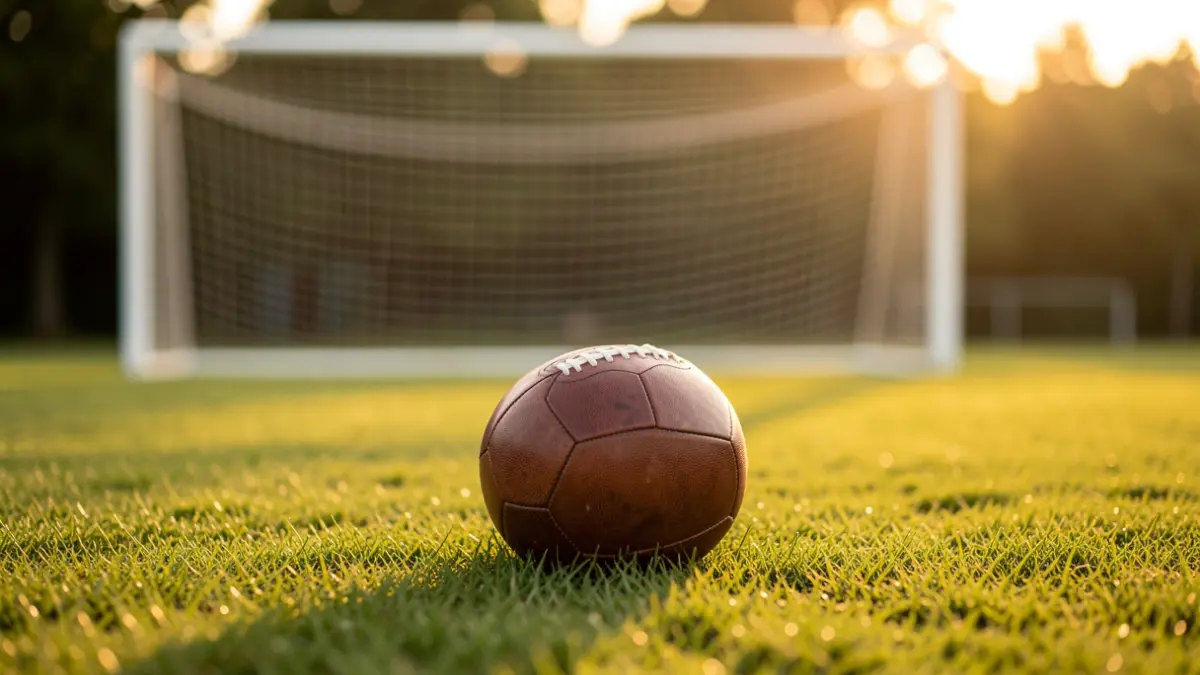 Imagen genérica de un balón de fútbol sobre césped con la portería desenfocada.