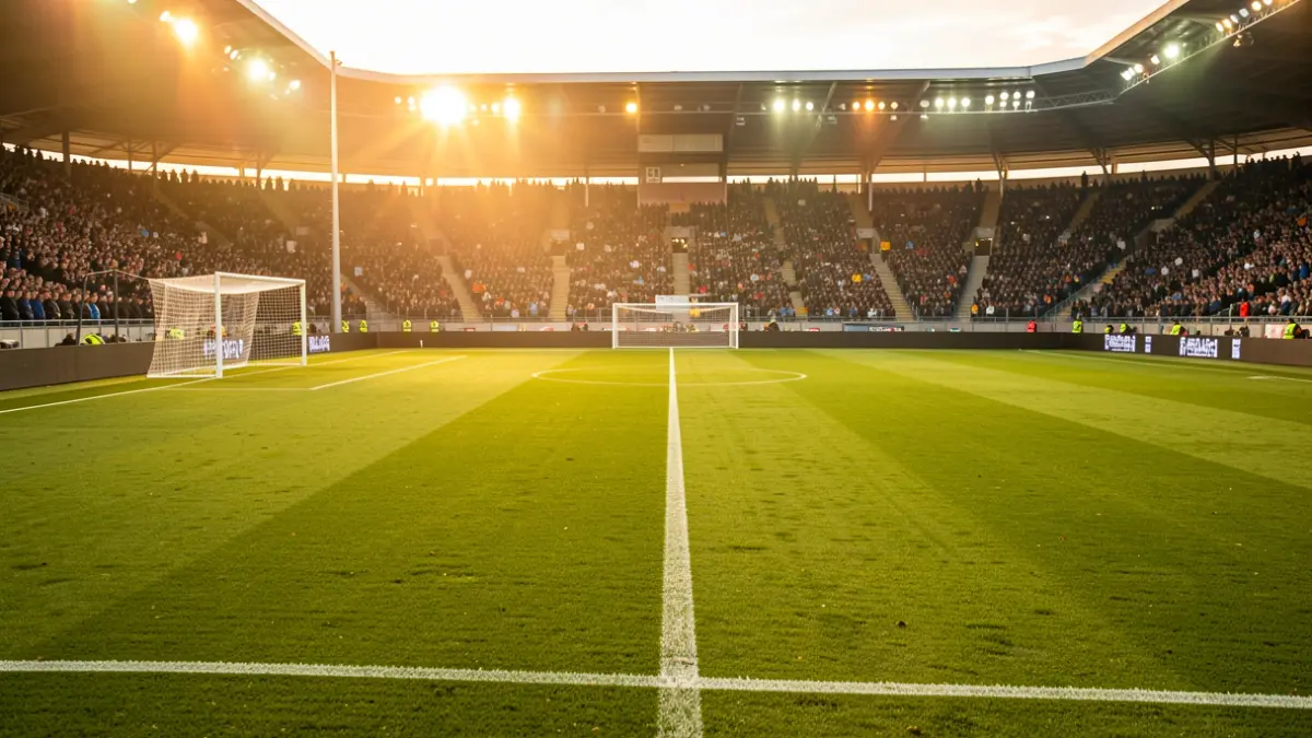 Generic image of a football pitch at sunset.