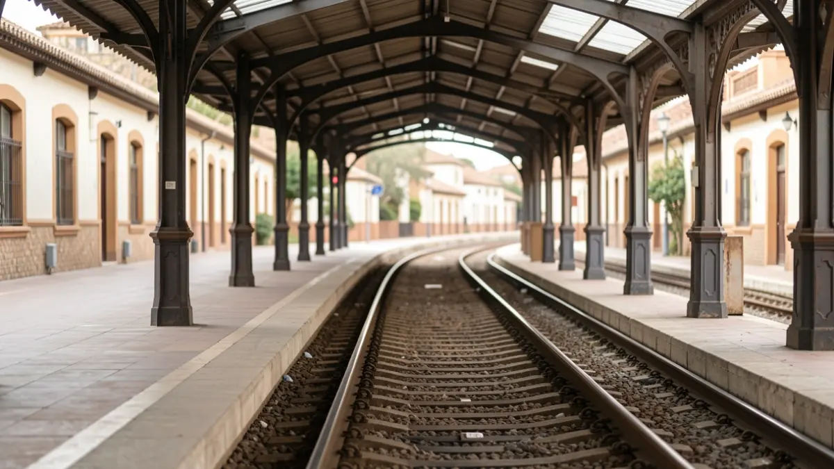 Imagen genérica de una estación de tren vacía con vías.