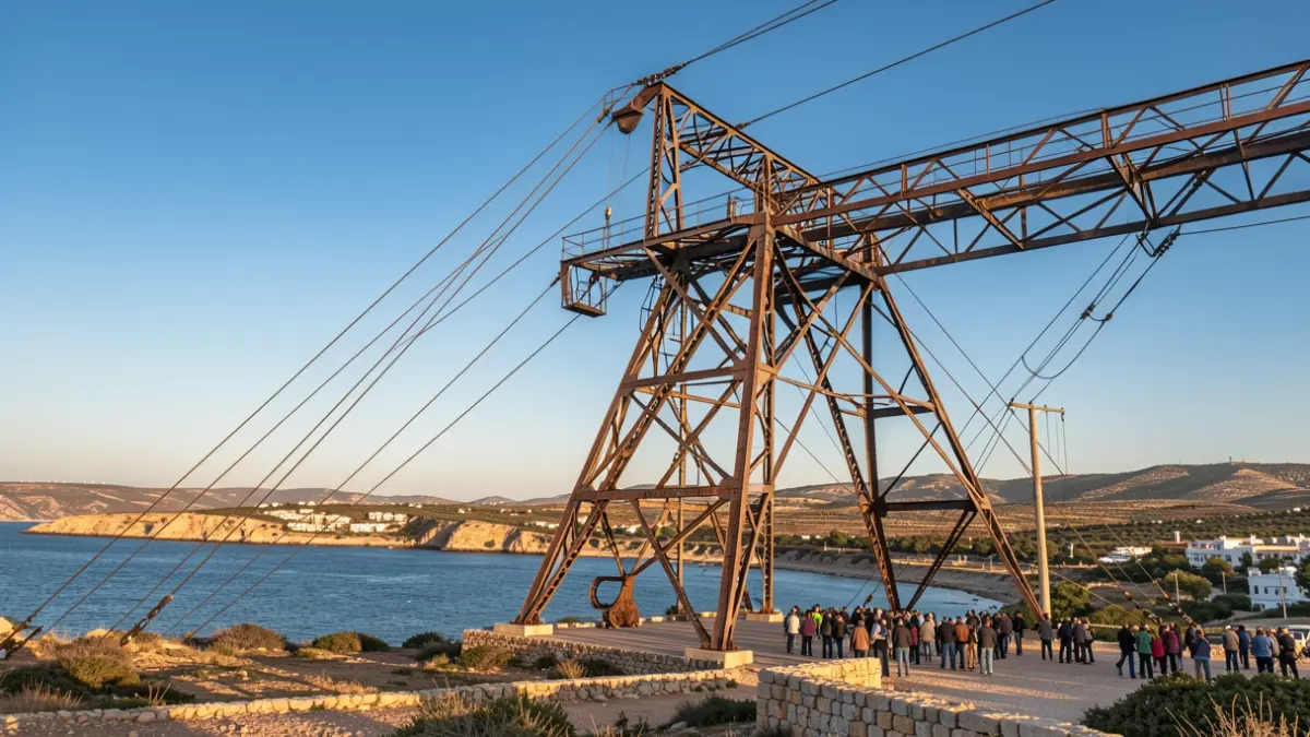 View of the Cable Inglés mineral loading dock in Almería under the afternoon light.
