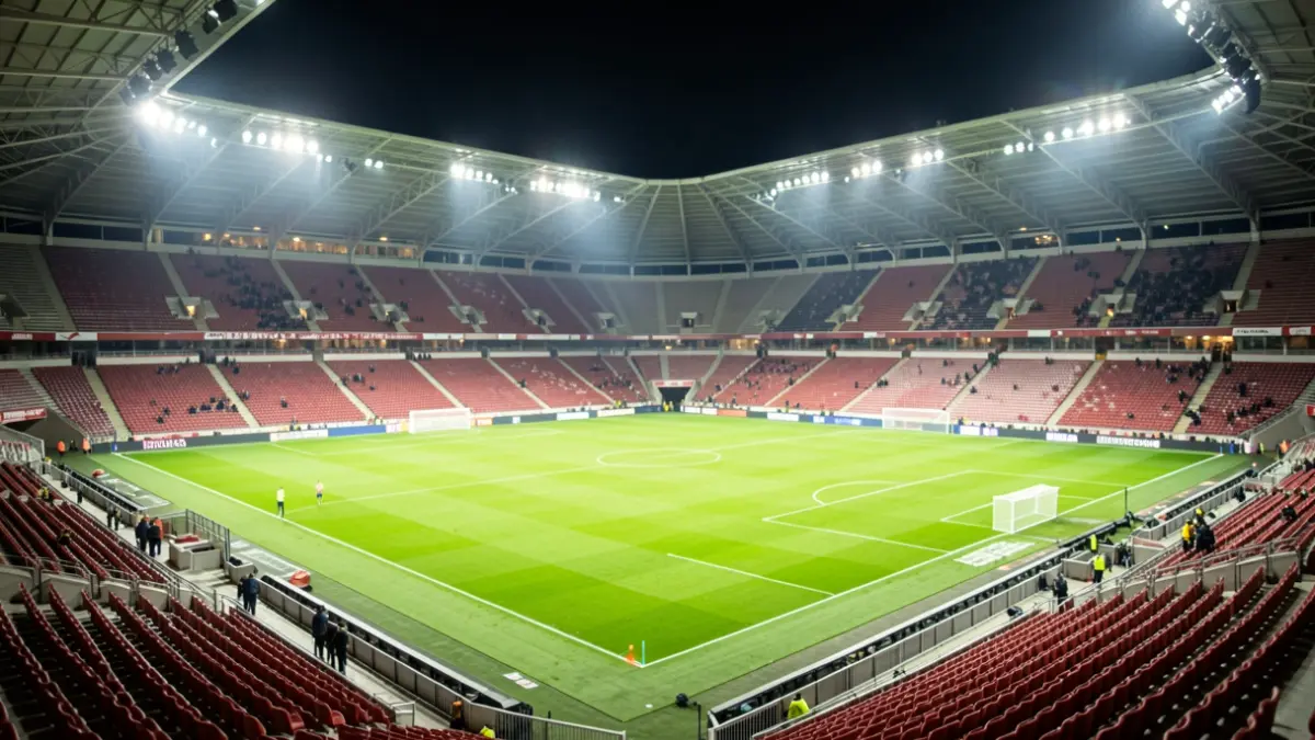 Generic image of an empty football stadium before a match.