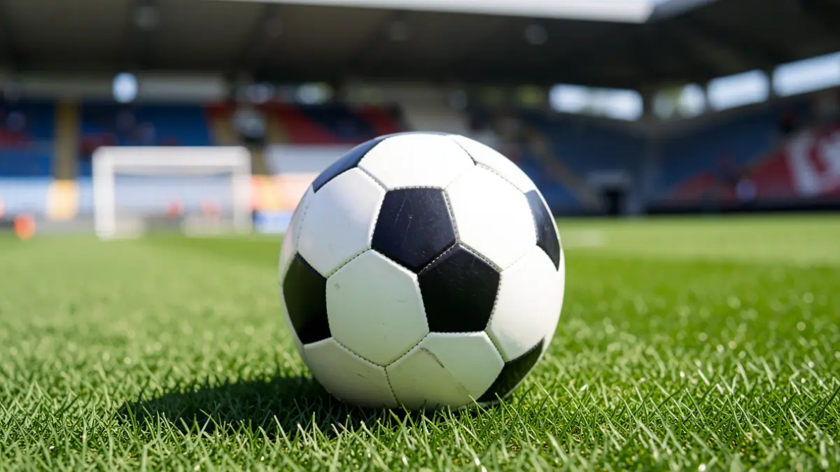 Generic image of a soccer ball on a stadium pitch.