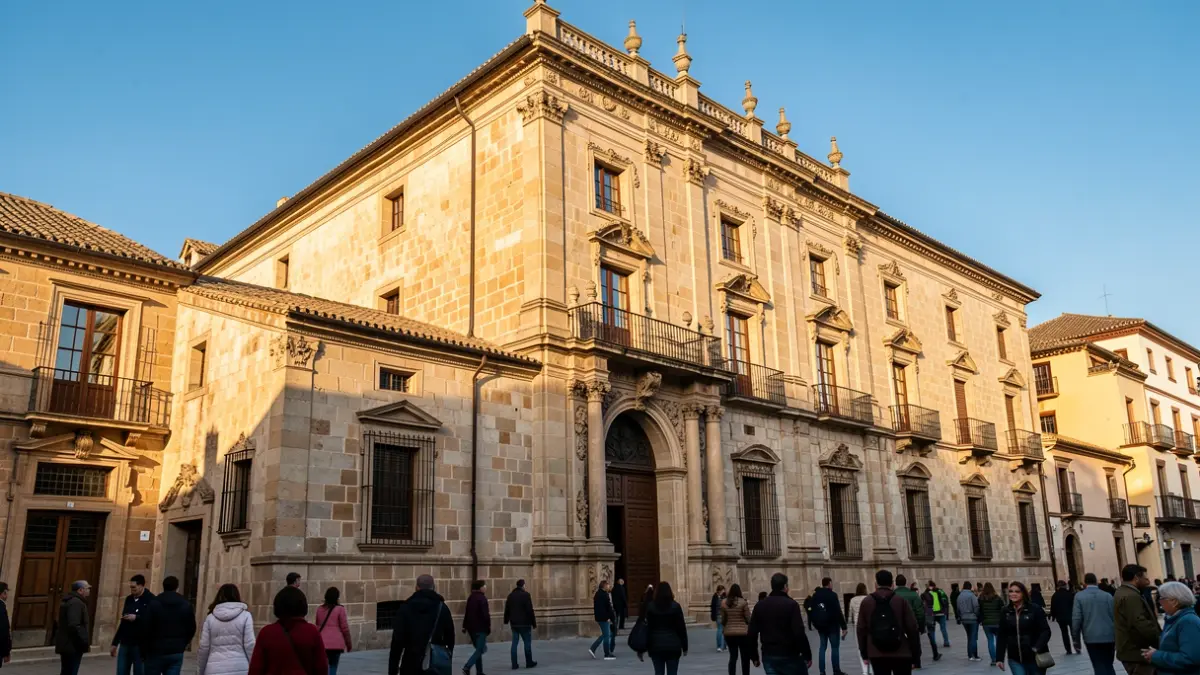 Fachada histórica de un edificio en Granada bajo la luz del sol.