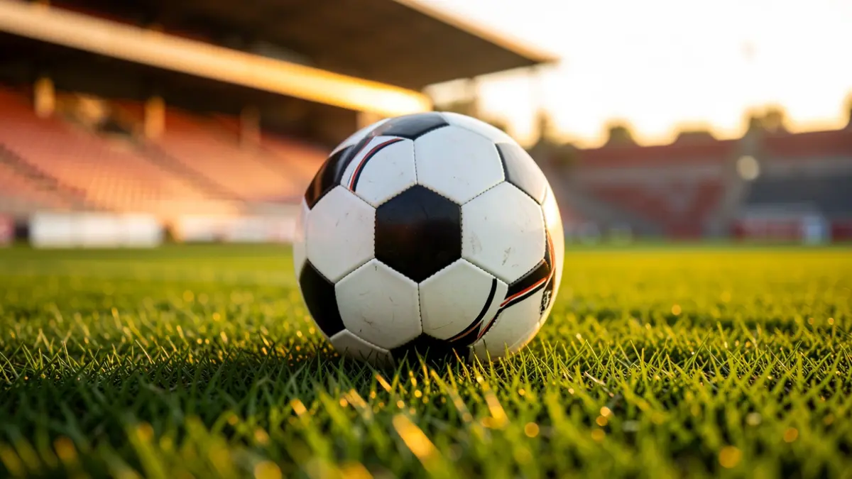 Generic image of a soccer ball on a stadium pitch.