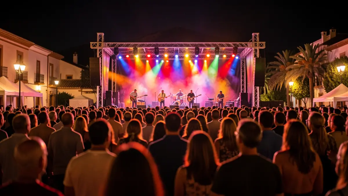 Imagen genérica de un festival de música al aire libre por la noche en Andalucía.