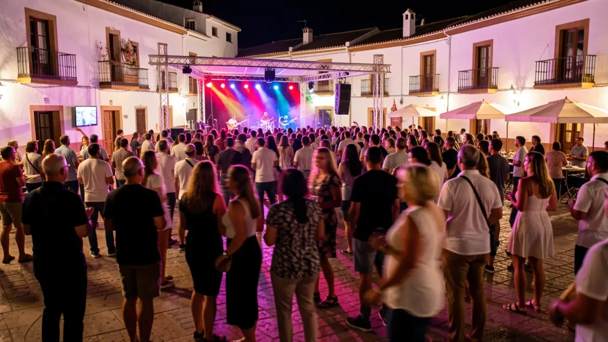 Imagen genérica de un festival de música al aire libre por la noche en Andalucía.