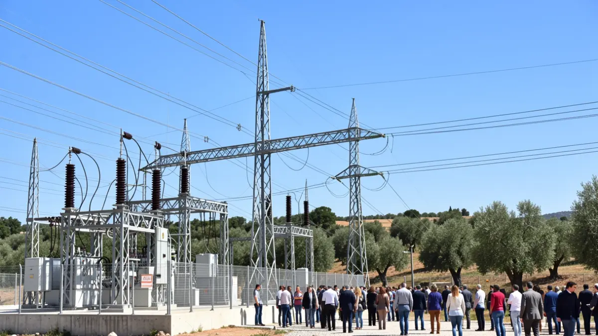 Generic image of an electrical substation with high-voltage power lines.