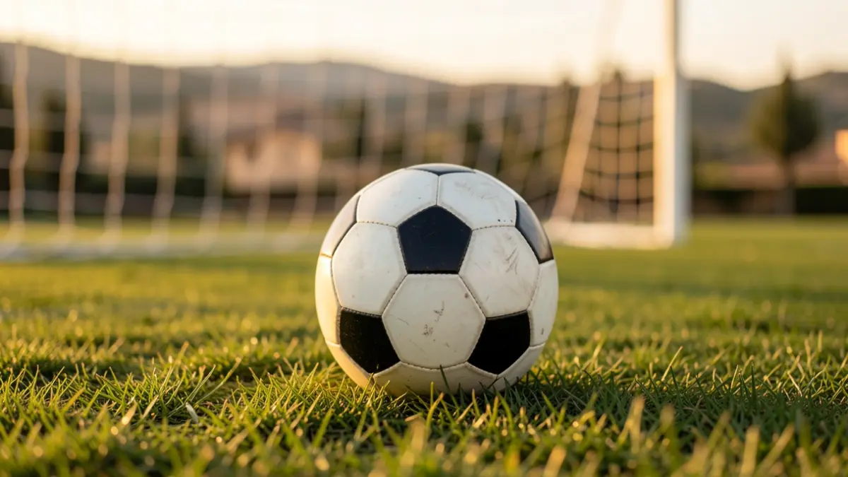 Imagen genérica de un balón de fútbol sobre césped con una portería desenfocada al fondo.