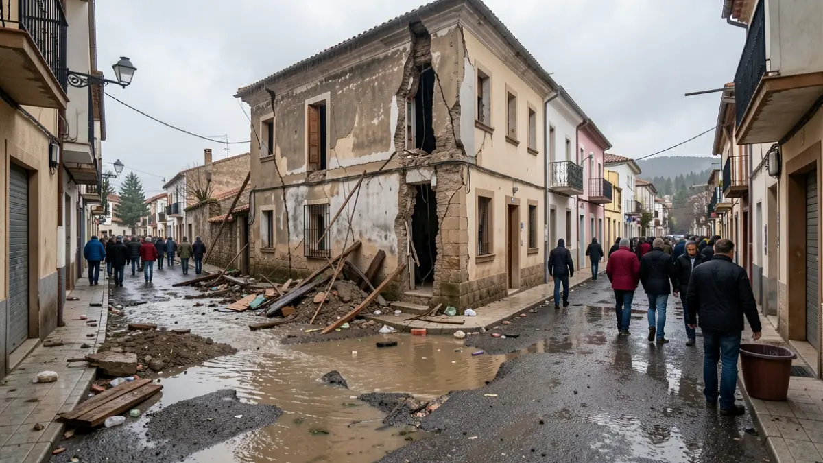 Image of a damaged street in Huétor Tájar after floods.