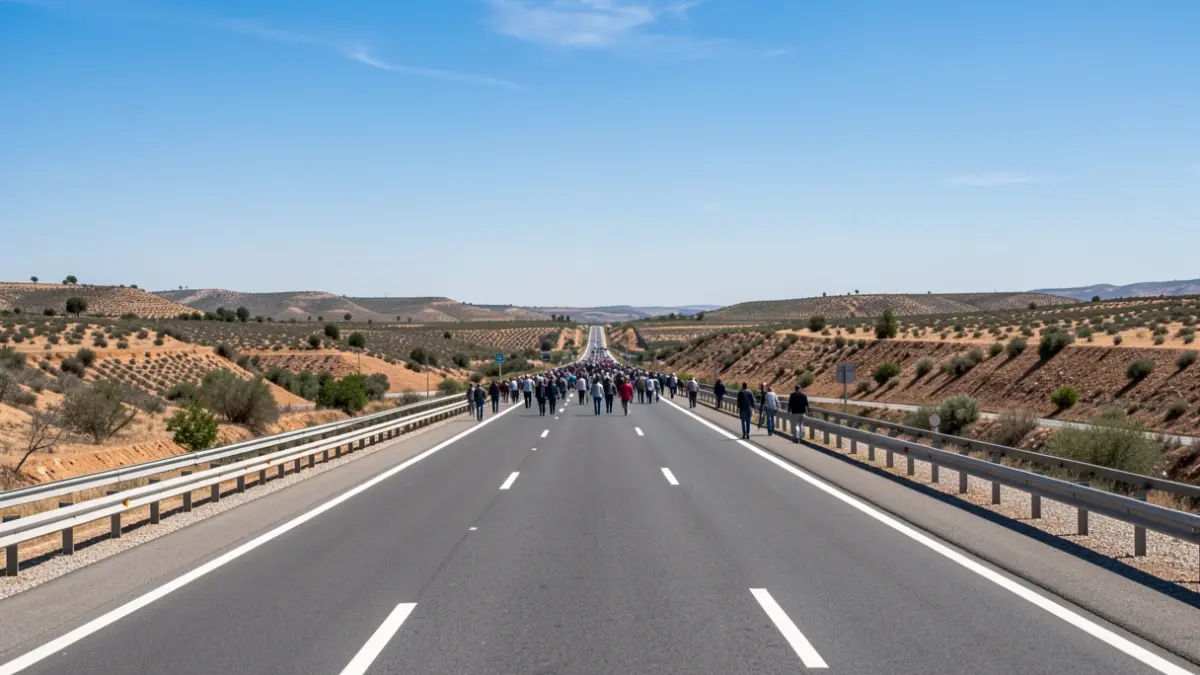 Imagen genérica de una autopista con tres carriles en cada sentido en Andalucía.