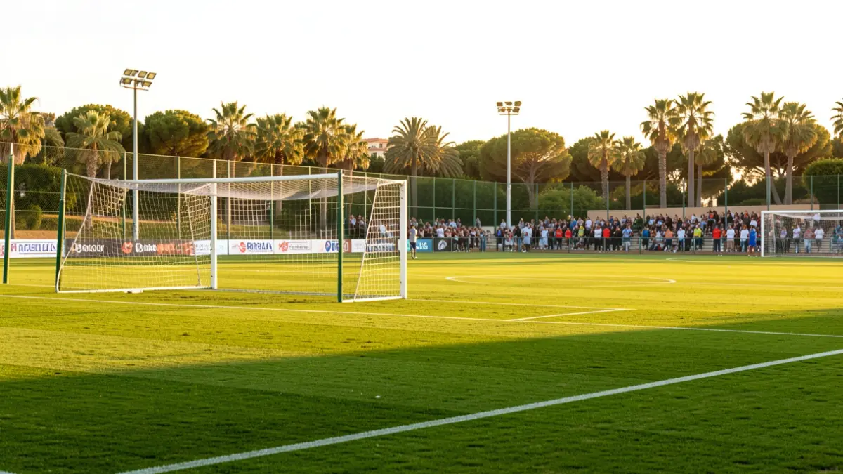 Campo de fútbol del Marbella Football Center listo para un partido.