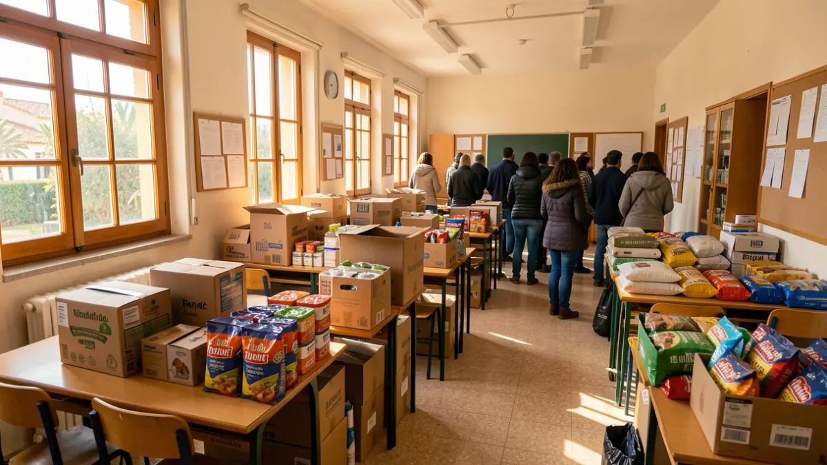 Generic image of a school classroom in Andalusia set up as a collection point for aid for animals affected by a fire.