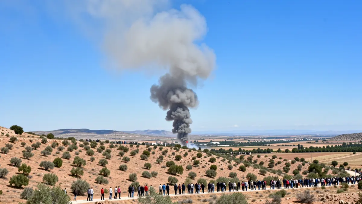 Column of smoke over a natural area affected by a forest fire.