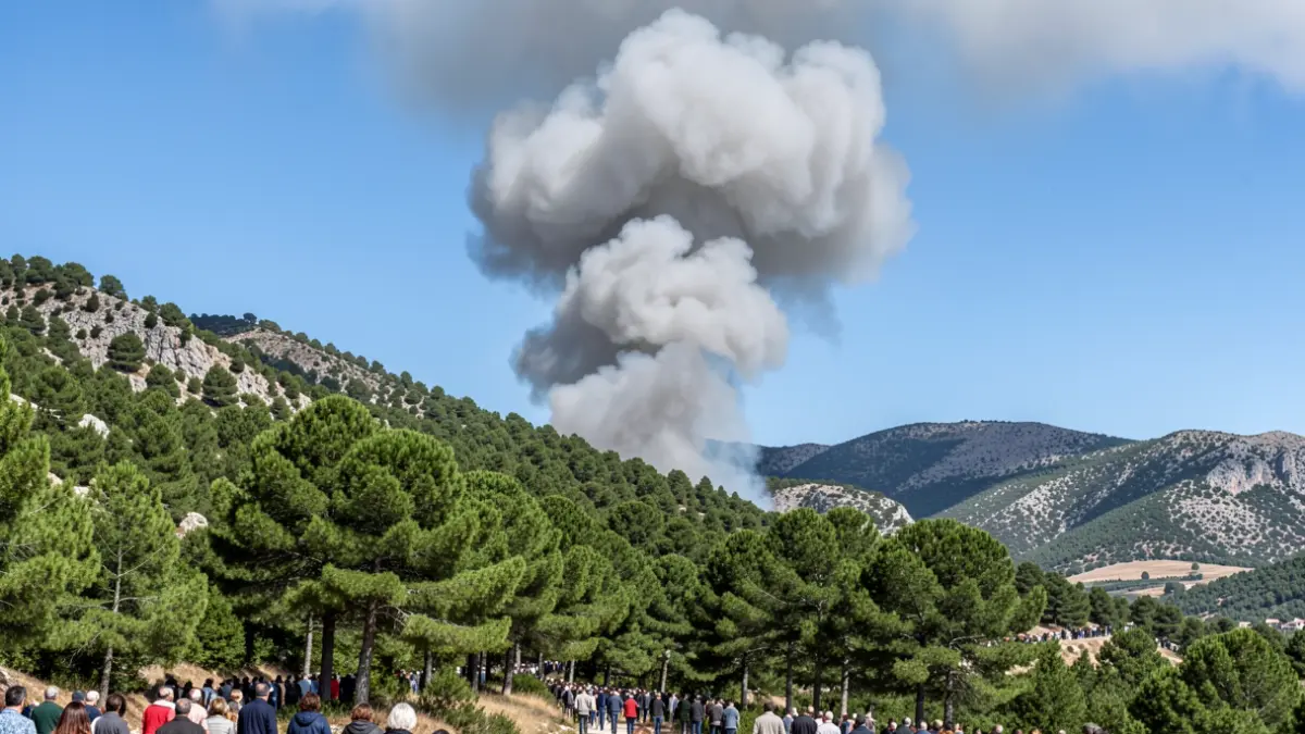 Column of smoke over a forest in the Sierra de Grazalema.