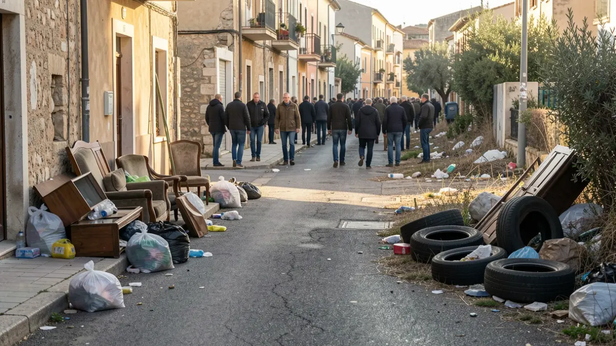 Imagen genérica de un municipio con mobiliario y enseres abandonados en la vía pública.