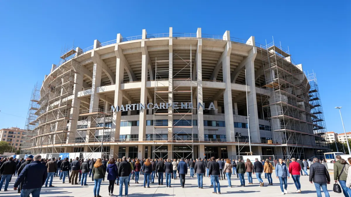 Vista exterior del Palacio de los Deportes Martín Carpena en Málaga durante las obras de renovación.
