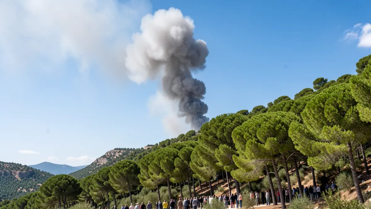 Columna de humo sobre una zona forestal en la provincia de Jaén.