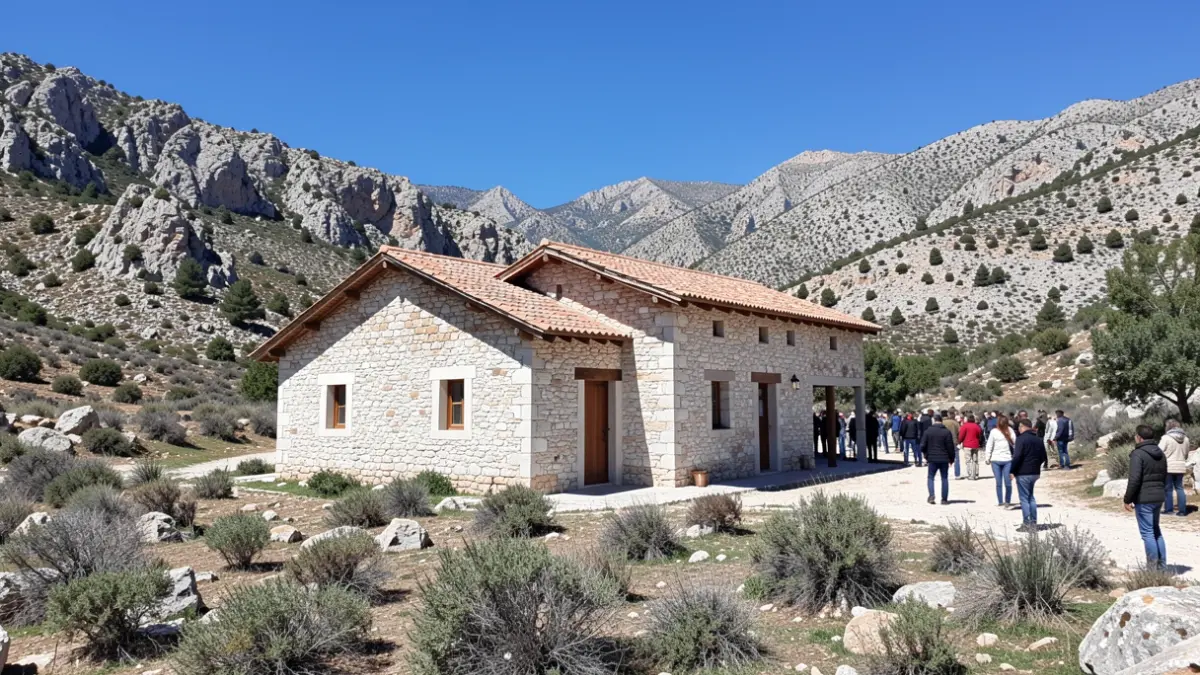 Fachada del Pozo de la Nieve, un edificio municipal recuperado en la Sierra de Baza.