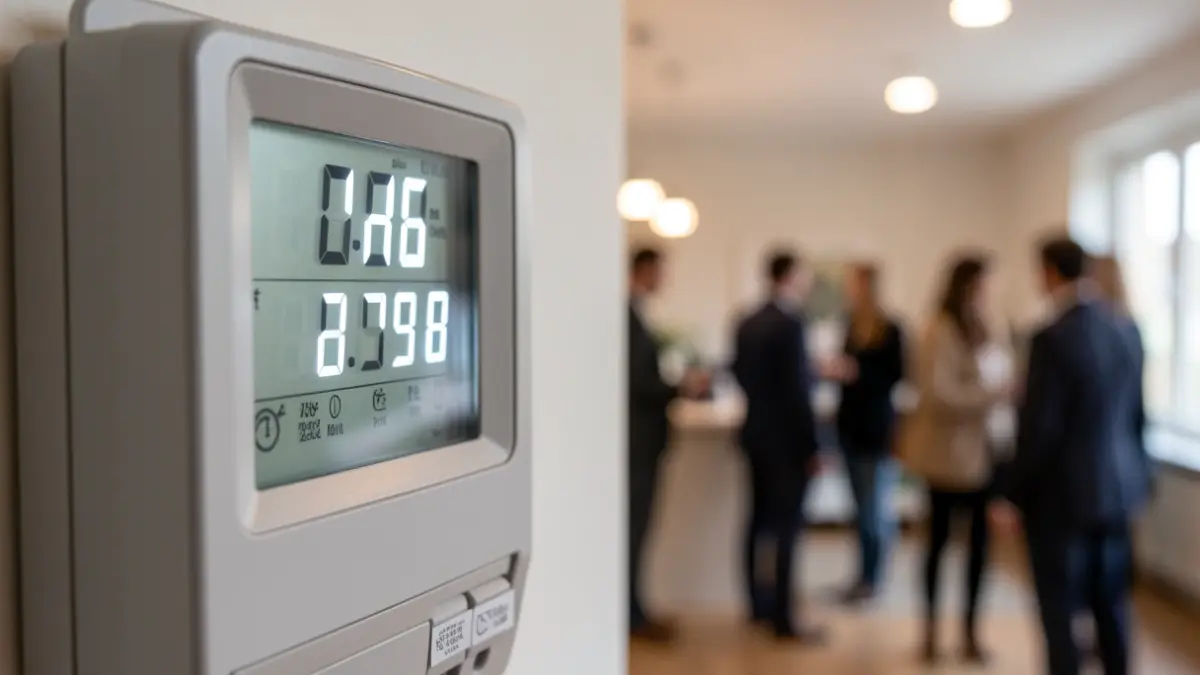 Imagen genérica de un contador de luz digital con números fluctuantes.