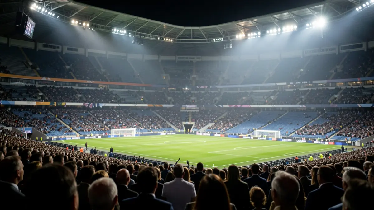 Generic image of an empty football stadium with dramatic lighting.