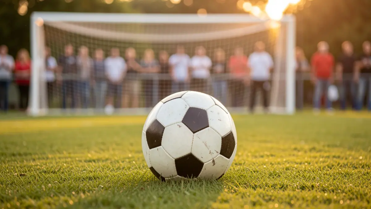 Imagen genérica de un balón de fútbol sobre césped con la portería desenfocada.