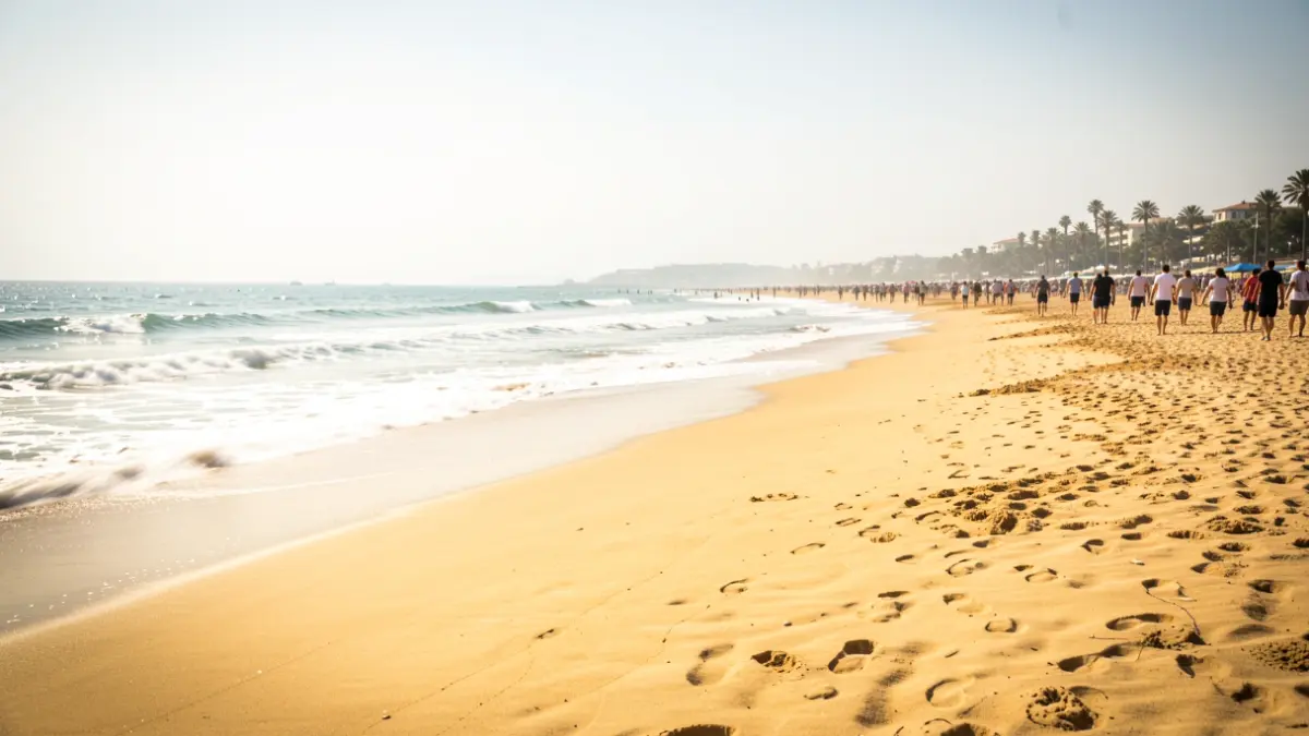Generic image of a Mediterranean beach on a hot and windy day.