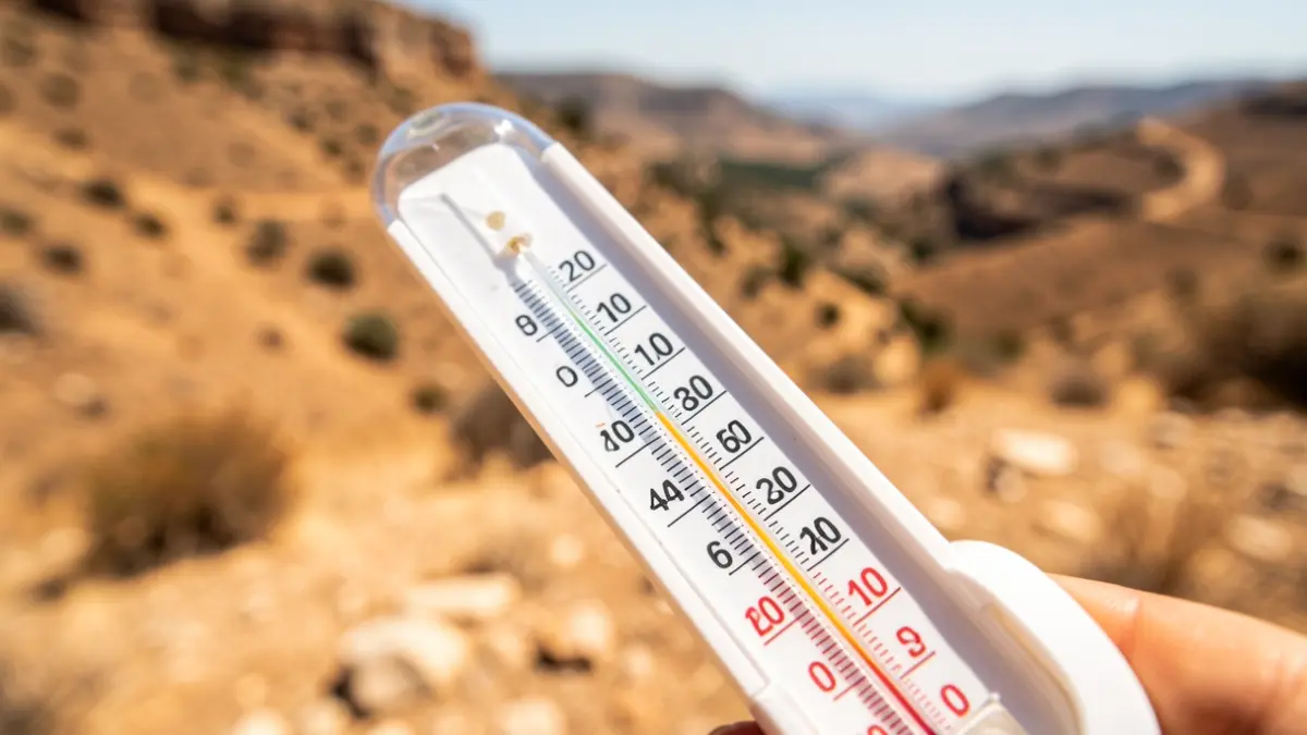 Generic image of a thermometer showing high temperatures in a dry environment.