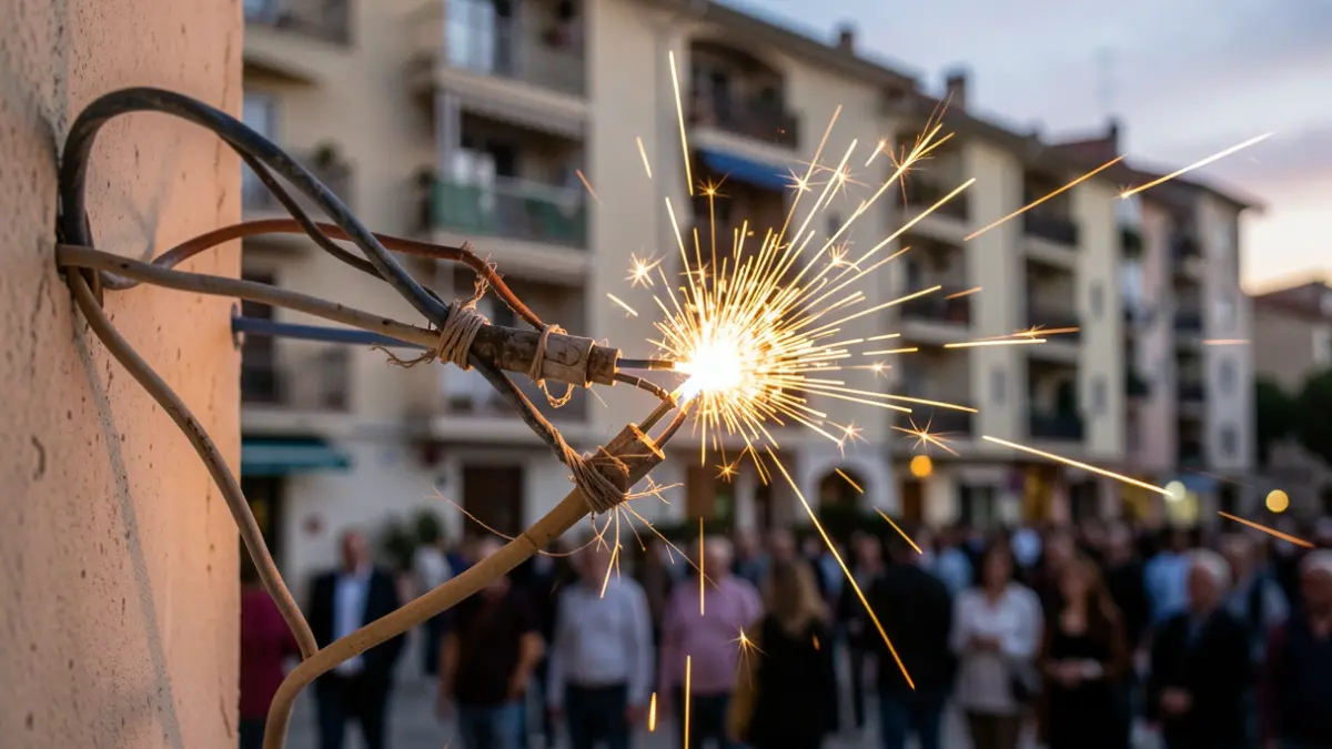 Image of fraudulently connected electrical wires with a risk of fire.