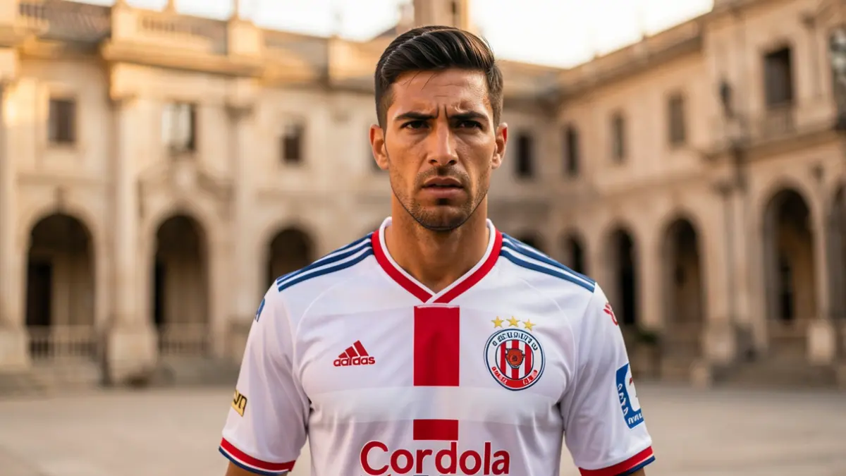 Córdoba CF player, Enol Rodríguez, presented in the Baroque Courtyard of the Palacio de la Merced.