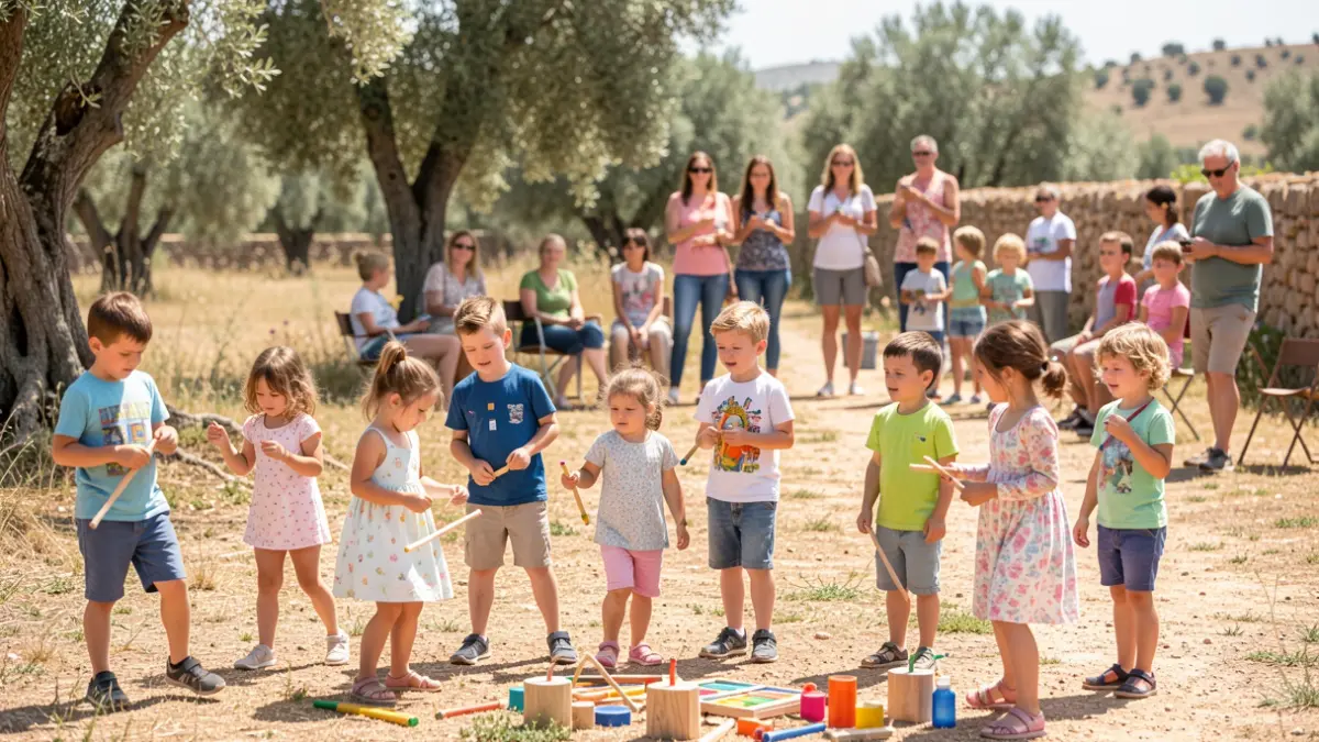 Niños participando en actividades de verano en un entorno rural de Andalucía.
