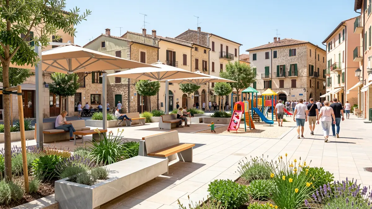 Generic image of a remodeled public square in a Mediterranean urban setting.