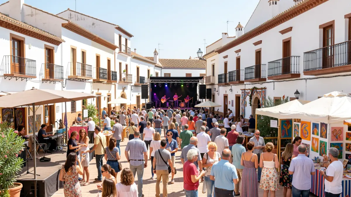 Generic image of an outdoor cultural festival in Andalusia with traditional architecture.
