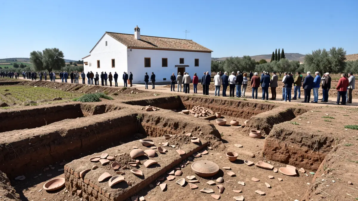 Archaeological excavation in a rural Andalusian estate with remains of Roman pottery.