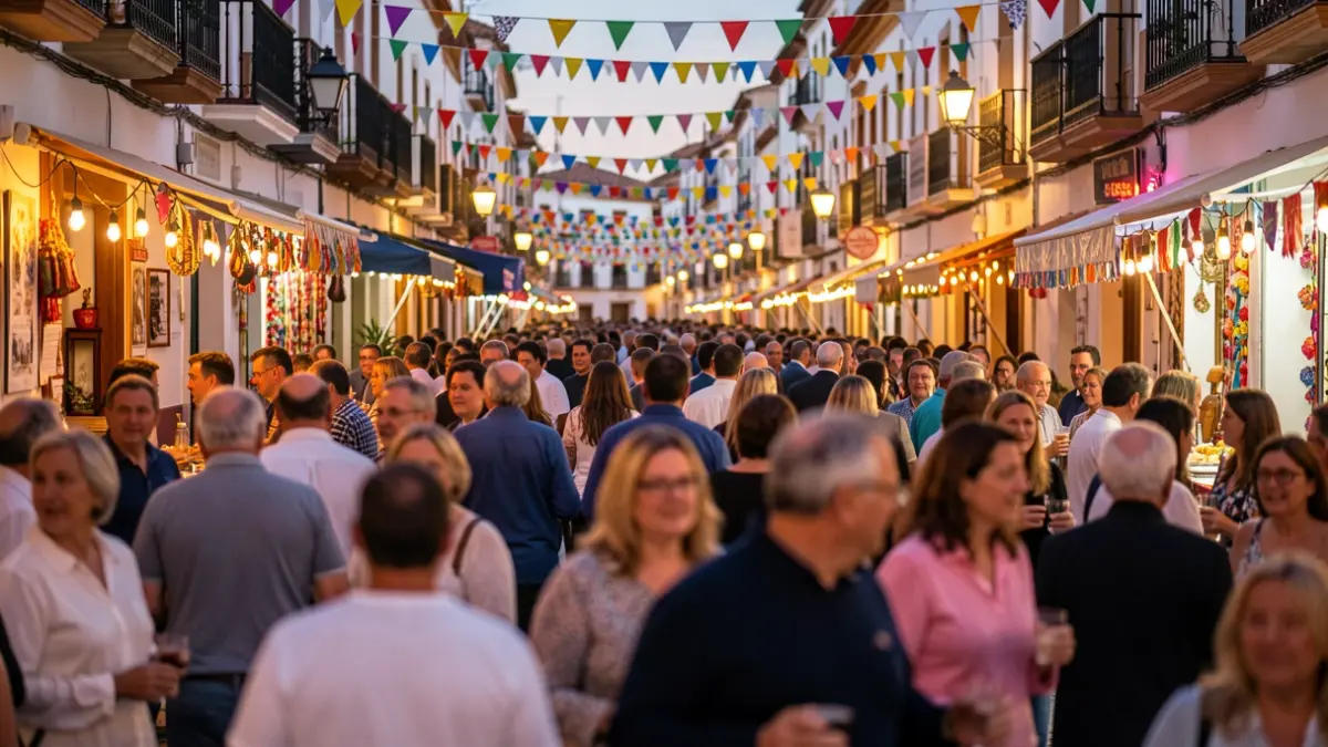 Imagen genérica de una fiesta popular andaluza con público y decoración.