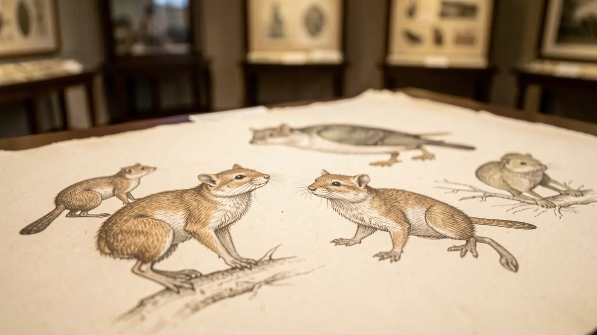 Detalle de láminas de fauna silvestre del Pinar de La Barrosa en una exposición.