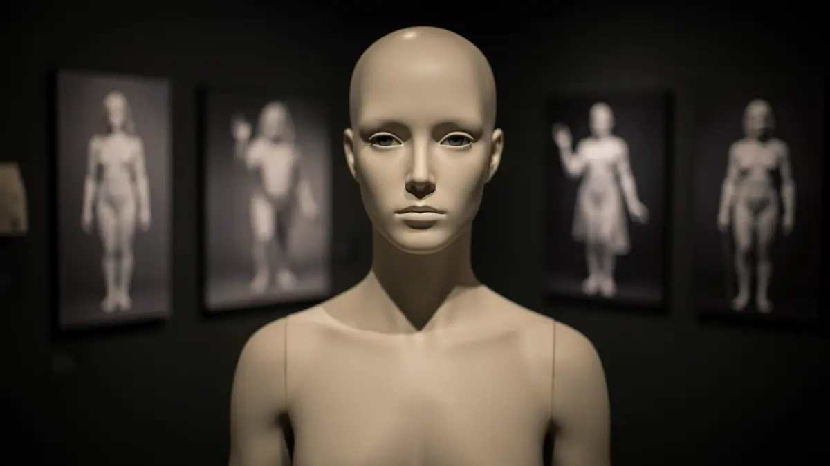 Maniquí en una exposición fotográfica con temática de replicantes.