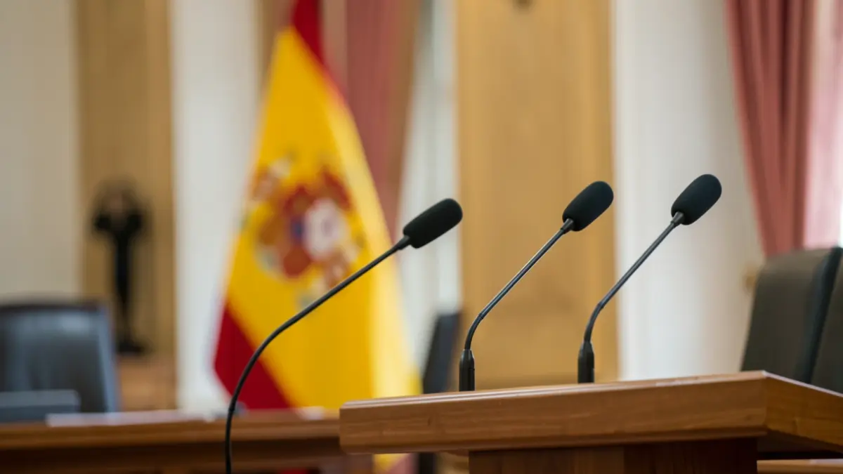 Imagen genérica de un atril con micrófonos en un acto institucional.